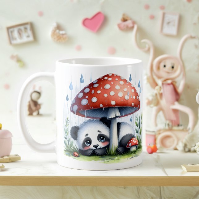 Cute Baby Panda under Mushroom Umbrella Kaffemugg (Skapare uppladdad)