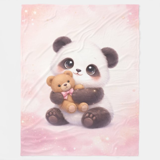 Cute Baby Panda with Teddy Bear Fleece Blanket (Framsidan)