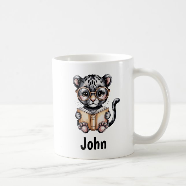Cute Baby Panther Reading a Book Custom Kaffemugg (Höger)