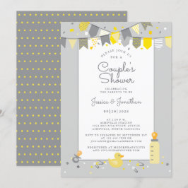 Cute Baby Par Shower Grått Gult Banner Modern Inbjudningar