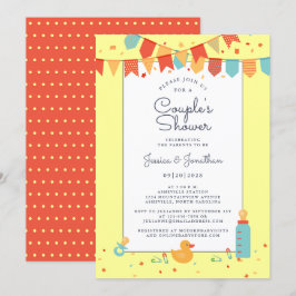 Cute Baby Par Shower Gult Red Teal Banner Inbjudningar