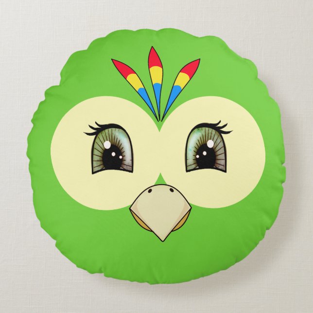 Cute Baby Parrot Ansikte Rund Kudde (Framsidan)