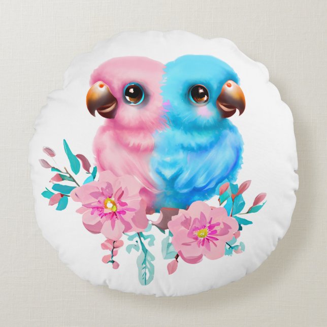 Cute Baby Parrot-Twillingar Rund Kudde (Framsidan)