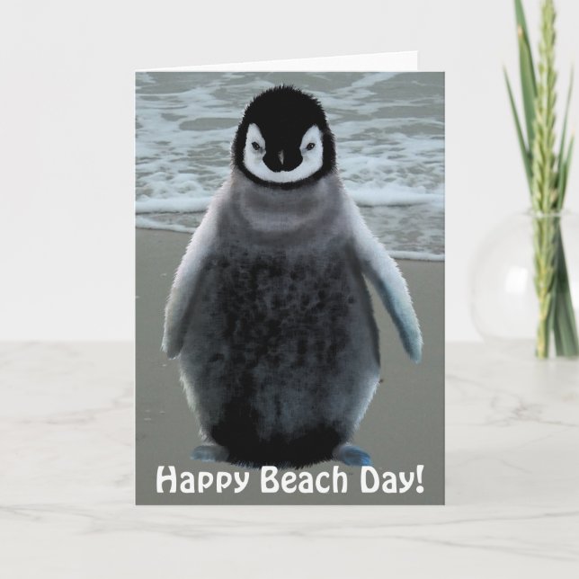 Cute Baby Penguin-älskare Beach Funny Birthday Car Kort (Framsida)
