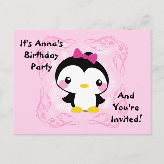 Cute Baby Penguin Birthday-vykort Inbjudan Vykort (Framsida)