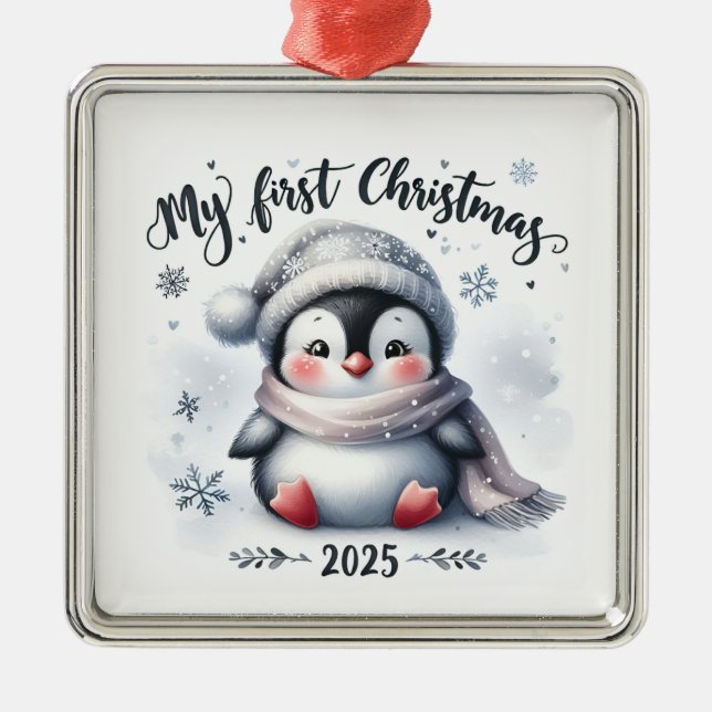 CUTE BABY PENGUIN FOR MY FIRST CHRISTMAS JULGRANSPRYDNAD METALL (Framsidan)