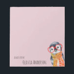 Cute Baby Penguin in in Red Glasses Kids Girly Ros Anteckningsblock<br><div class="desc">Anpassadets textdesign med en söt vit vit vattenfärgspenguin i hjärtformade glasögon med en sjalv,  minimalistisk,  enkel och modern typografi.</div>