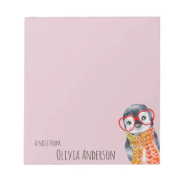 Cute Baby Penguin in in Red Glasses Kids Girly Ros Anteckningsblock