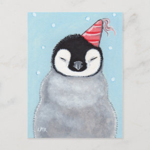 Cute Baby Penguin med Party som målning Vykort