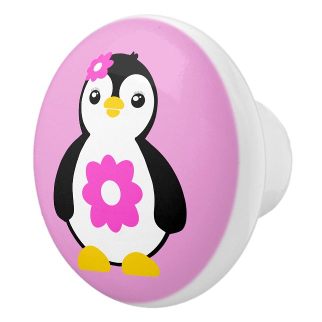Cute Baby Penguin med Rosa Flowers Knopp (Höger)
