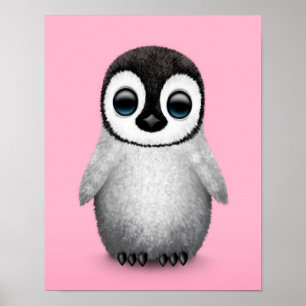 Cute Baby Penguin på Rosa Poster