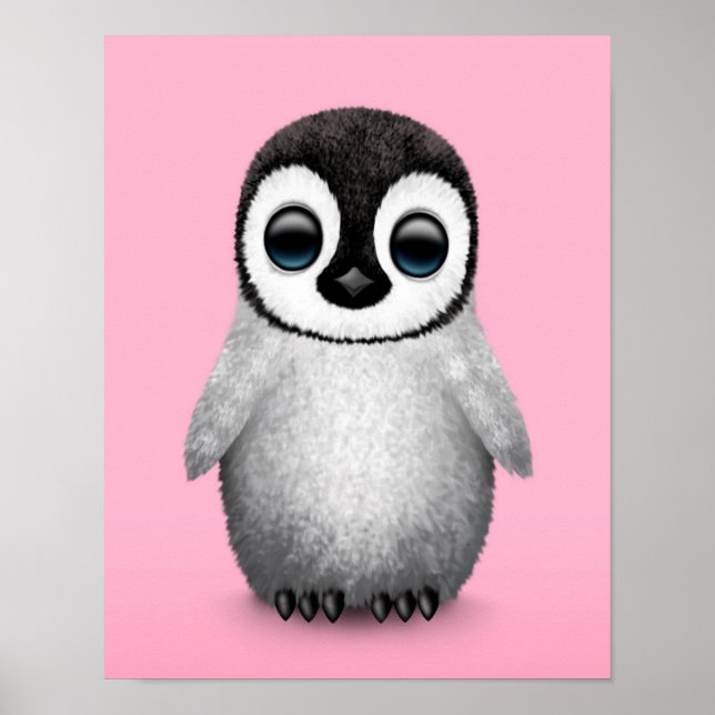 Cute Baby Penguin på Rosa Poster (Framsidan)
