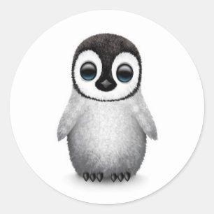 Cute Baby Penguin på White Runt Klistermärke