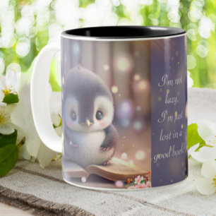 Cute Baby Penguin Reading Bok Funny Quote Anpassni Två-Tonad Mugg