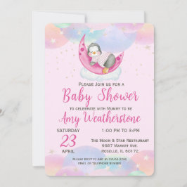 Cute Baby Penguin Rosa Baby Shower Inbjudningar