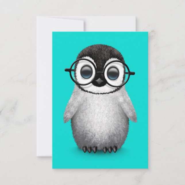 Cute Baby Penguin som bär glasögon i Öga på blått (Framsida)