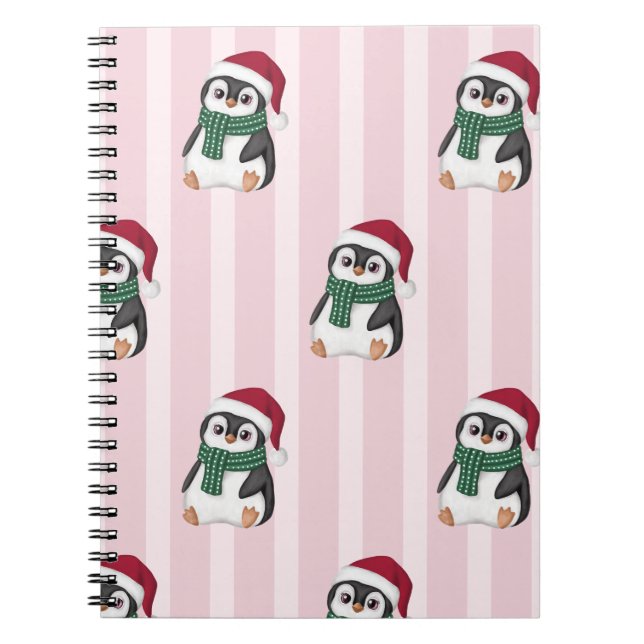 Cute Baby Penguin Wearing Santa Hat Christmas Anteckningsbok (Framsidan)