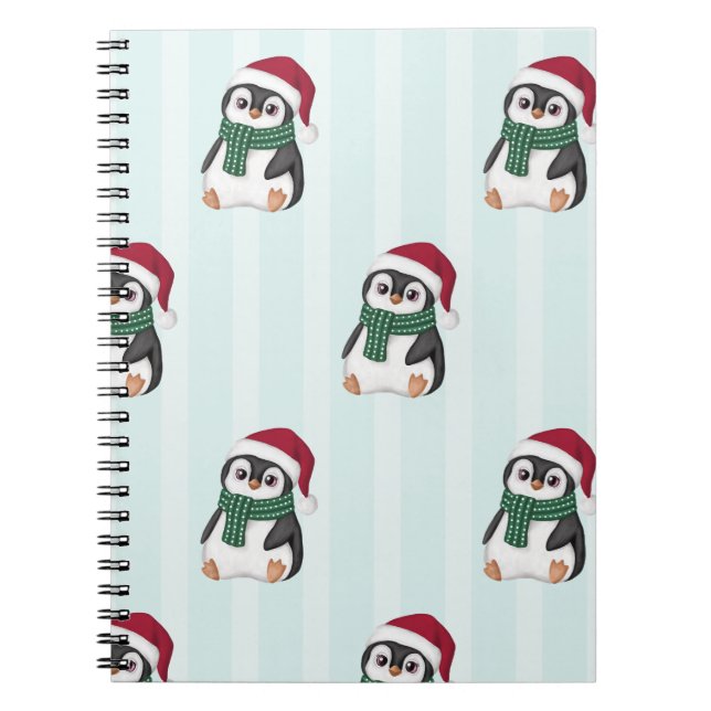 Cute Baby Penguin Wearing Santa Hat Christmas Anteckningsbok (Framsidan)