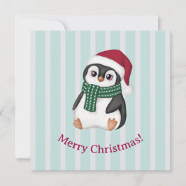 Cute Baby Penguin Wearing Santa Hat Christmas Julkort