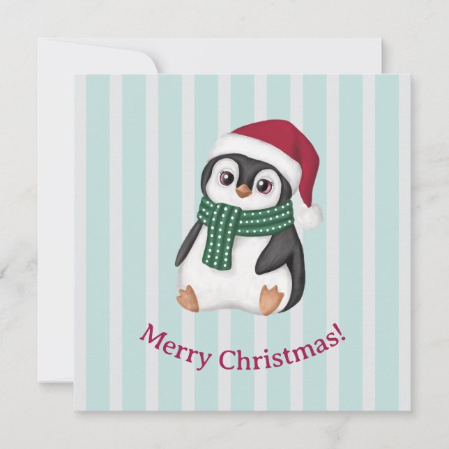 Cute Baby Penguin Wearing Santa Hat Christmas Julkort (Framsida)