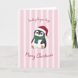 Cute Baby Penguin Wearing Santa Hat Christmas Kort
