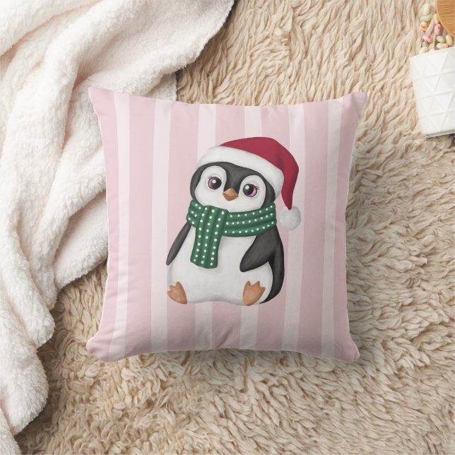 Cute Baby Penguin Wearing Santa Hat Christmas Kudde (Filt)