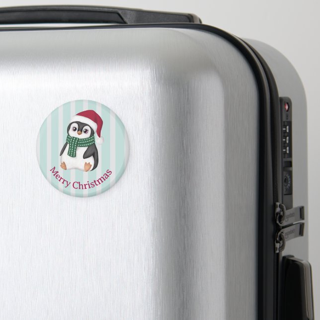 Cute Baby Penguin Wearing Santa Hat Christmas Magnet (In Situ (Luggage))