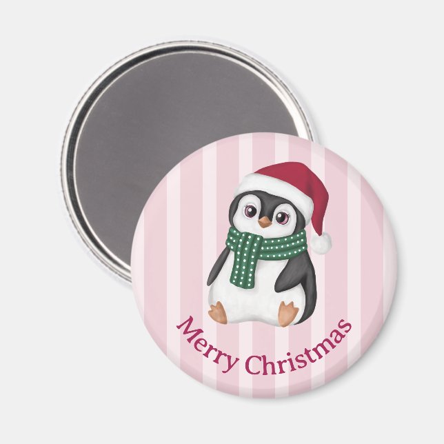 Cute Baby Penguin Wearing Santa Hat Christmas Magnet (Front/Back)
