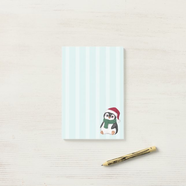 Cute Baby Penguin Wearing Santa Hat Christmas Post-it Block (På skrivbordet)