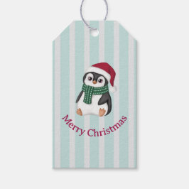 Cute Baby Penguin Wearing Santa Hat Christmas Presentetikett