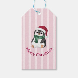Cute Baby Penguin Wearing Santa Hat Christmas Presentetikett