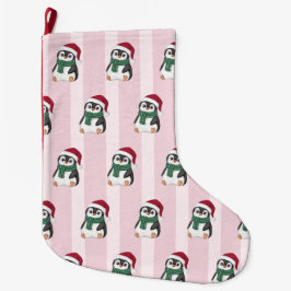 Cute Baby Penguin Wearing Santa Hat Christmas Stor Julstrumpa