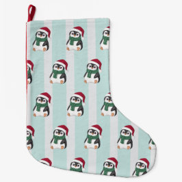 Cute Baby Penguin Wearing Santa Hat Christmas Stor Julstrumpa