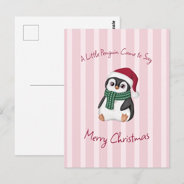 Cute Baby Penguin Wearing Santa Hat Christmas Vykort (Fram/baksida)