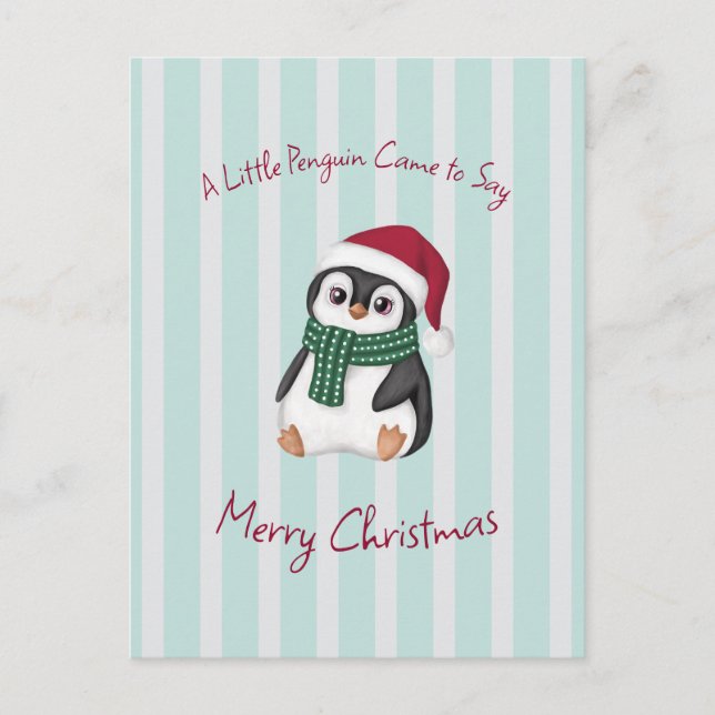 Cute Baby Penguin Wearing Santa Hat Christmas Vykort (Framsida)