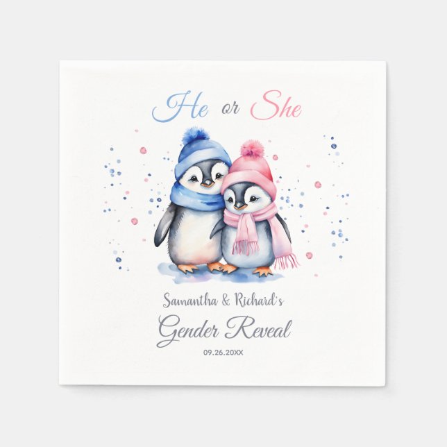 Cute Baby Penguins han eller hon Vinter Gender Rev Pappersservett (Framsidan)