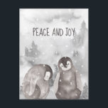Cute Baby Penguins Winter Snö Peace and Joy Vykort<br><div class="desc">Vattenskärtskockor för baby och gräs,  vintervykort för</div>