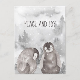 Cute Baby Penguins Winter Snö Peace and Joy Vykort