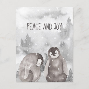 Cute Baby Penguins Winter Snö Peace and Joy Vykort