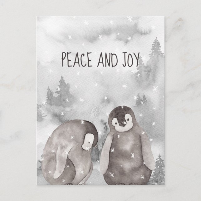 Cute Baby Penguins Winter Snö Peace and Joy Vykort (Framsida)