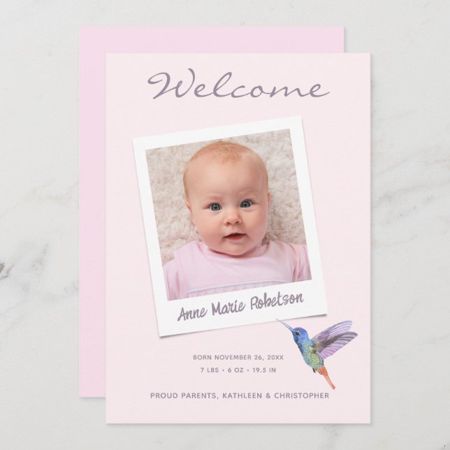 Cute Baby Photo Collage Modern Birth Notice Meddelande (Fram/baksida)