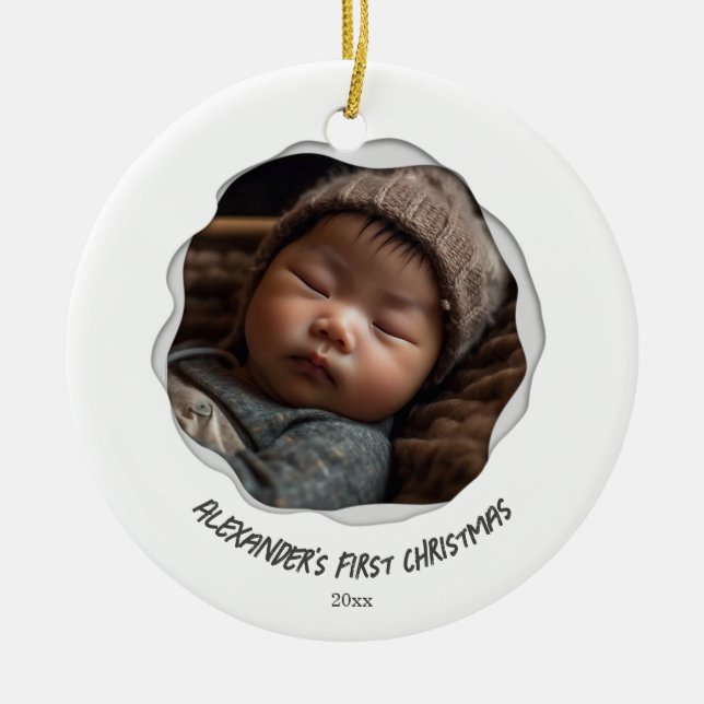 Cute Baby Photo First God jul Julgransprydnad Keramik (Framsidan)