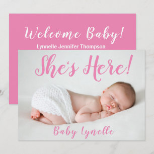 Cute Baby Photo, hon är här, Rosa Meddelande