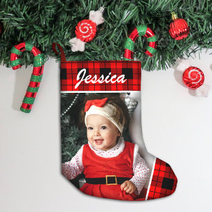 Cute Baby Photo och Namn Play Liten Julstrumpa