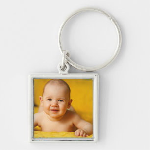 Cute Baby Photo Premium Fyrkantig Silverfärgad Nyckelring