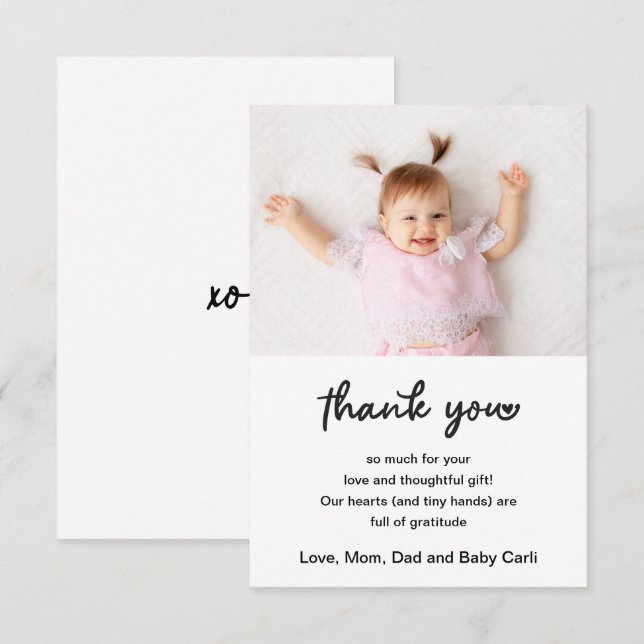Cute Baby Photo Script Thank You Tack Kort (Fram/baksida)