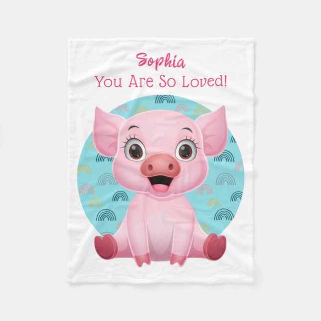 Cute Baby Pig Art, Barnets Namn & Message Fleecefilt (Framsidan)