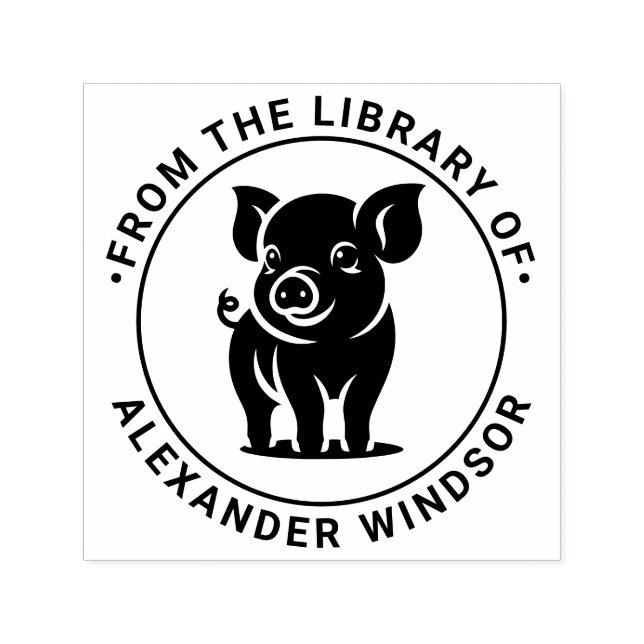 Cute Baby Pig, stående nummer 1, runda Bibliotek B Självfärgande Stämpel (Design)