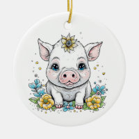 Cute Baby Piglet med blomma på huvudet