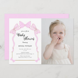 Cute Baby Pink Coquette Bow Photo Baby Shower Inbjudningar